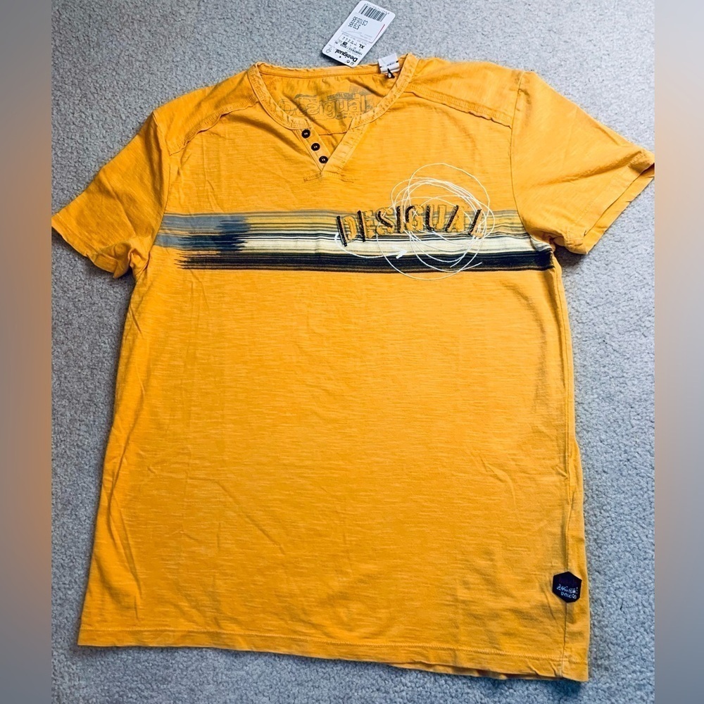 Desigual Men’s‎ Tshirt Size US Large Euro XL Golden Yellow 100% Cotton - Picture 2 of 11